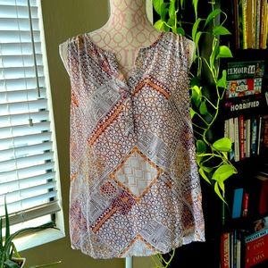 Sleeveless lightweight eclectic patterned top